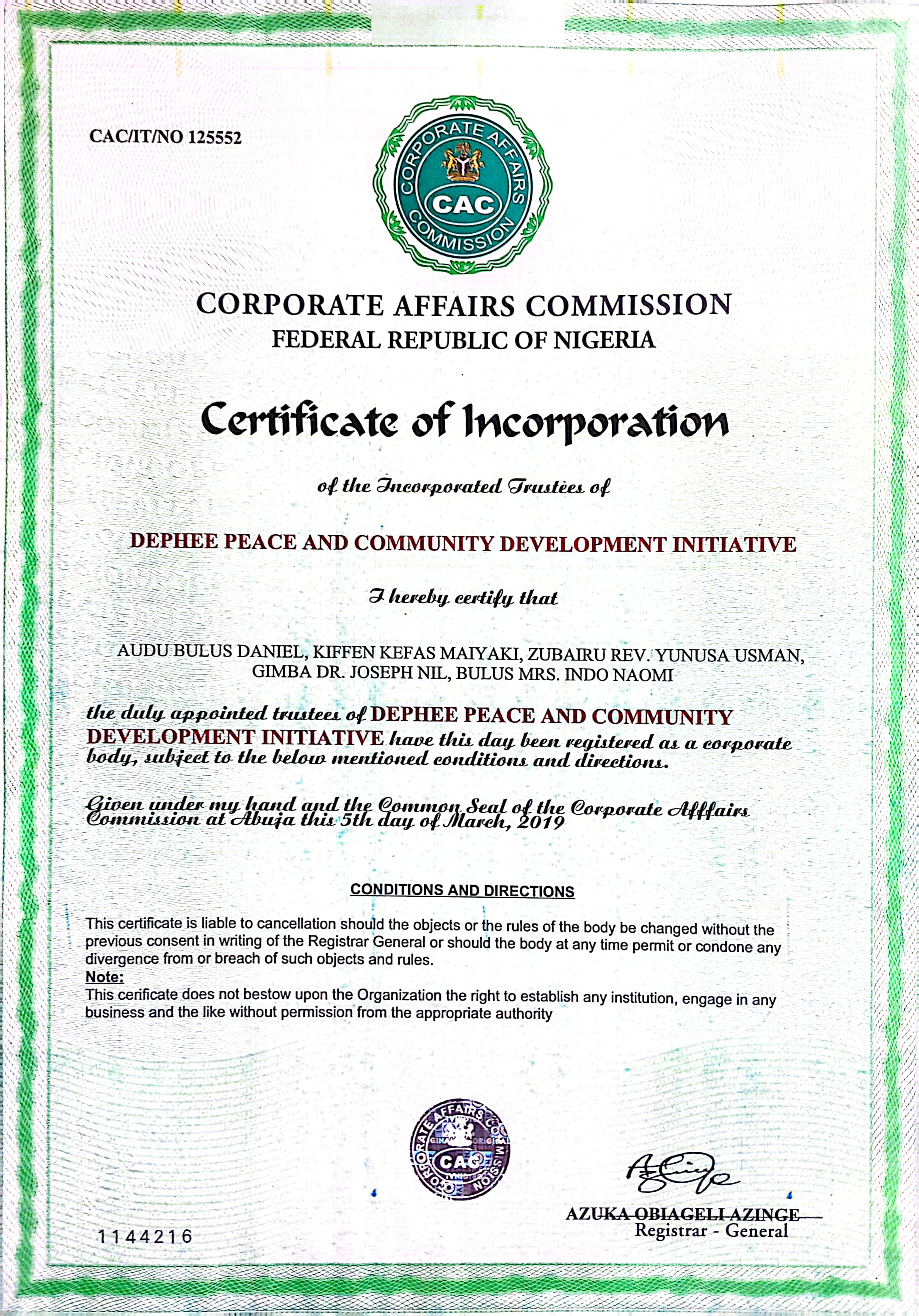 CAC Certificate of Incorporation